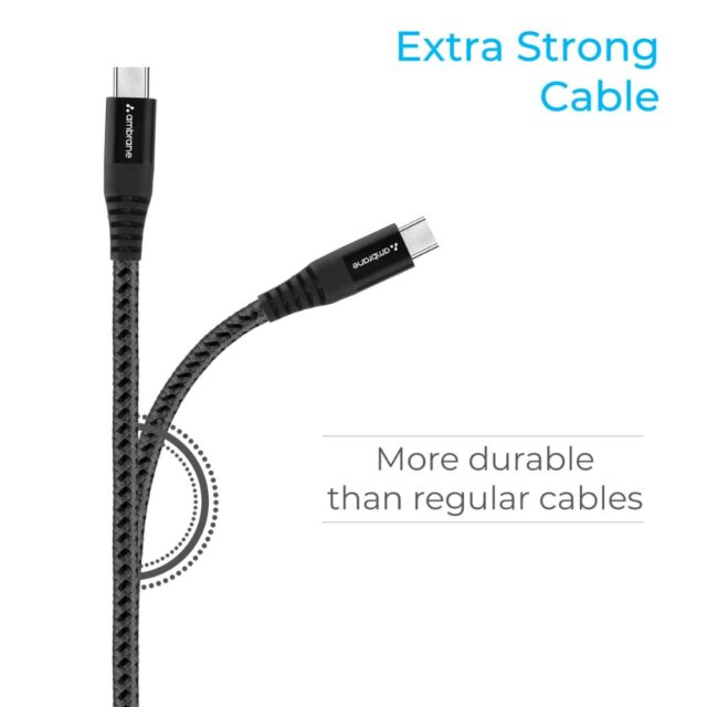 Ambrane Type C Cable 3A Fast Charging 1M Braided Cable for Smartphones, Tablets, Laptops & other Type C devices, 480Mbps Data Sync, Quick Charge 3.0 (RCT 10, Black) - Image 2