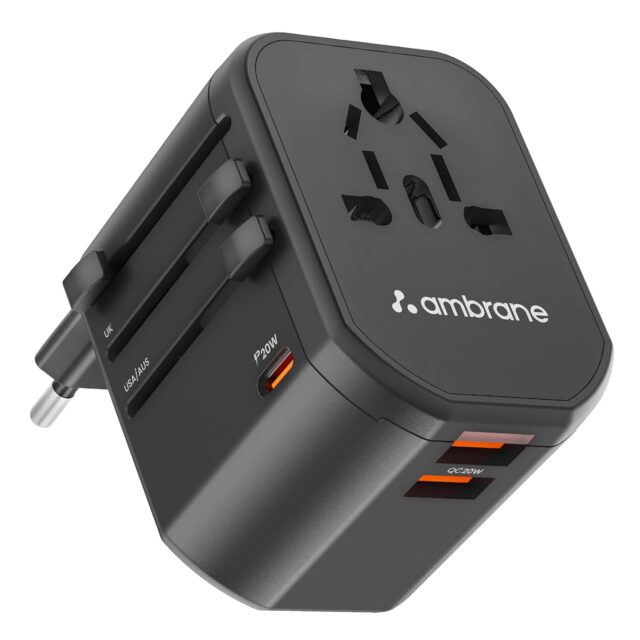 Ambrane Universal Travel Adapter, 4 in 1 Fast Charging